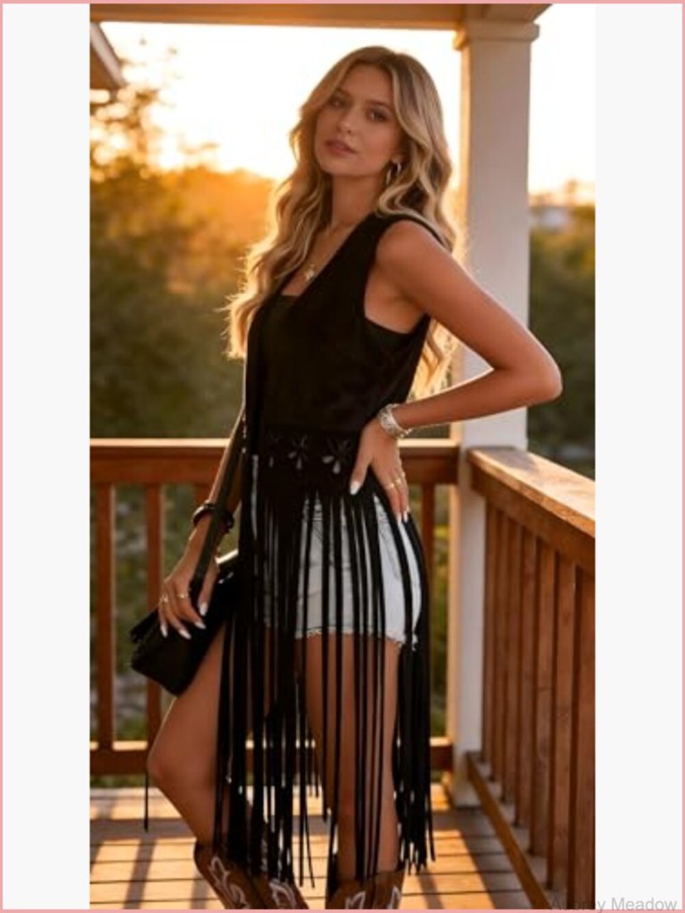Faux Suede Tassel Vest Sleeveless Open Front Fringe Jacket Long Cardigan - Picture 4 of 6